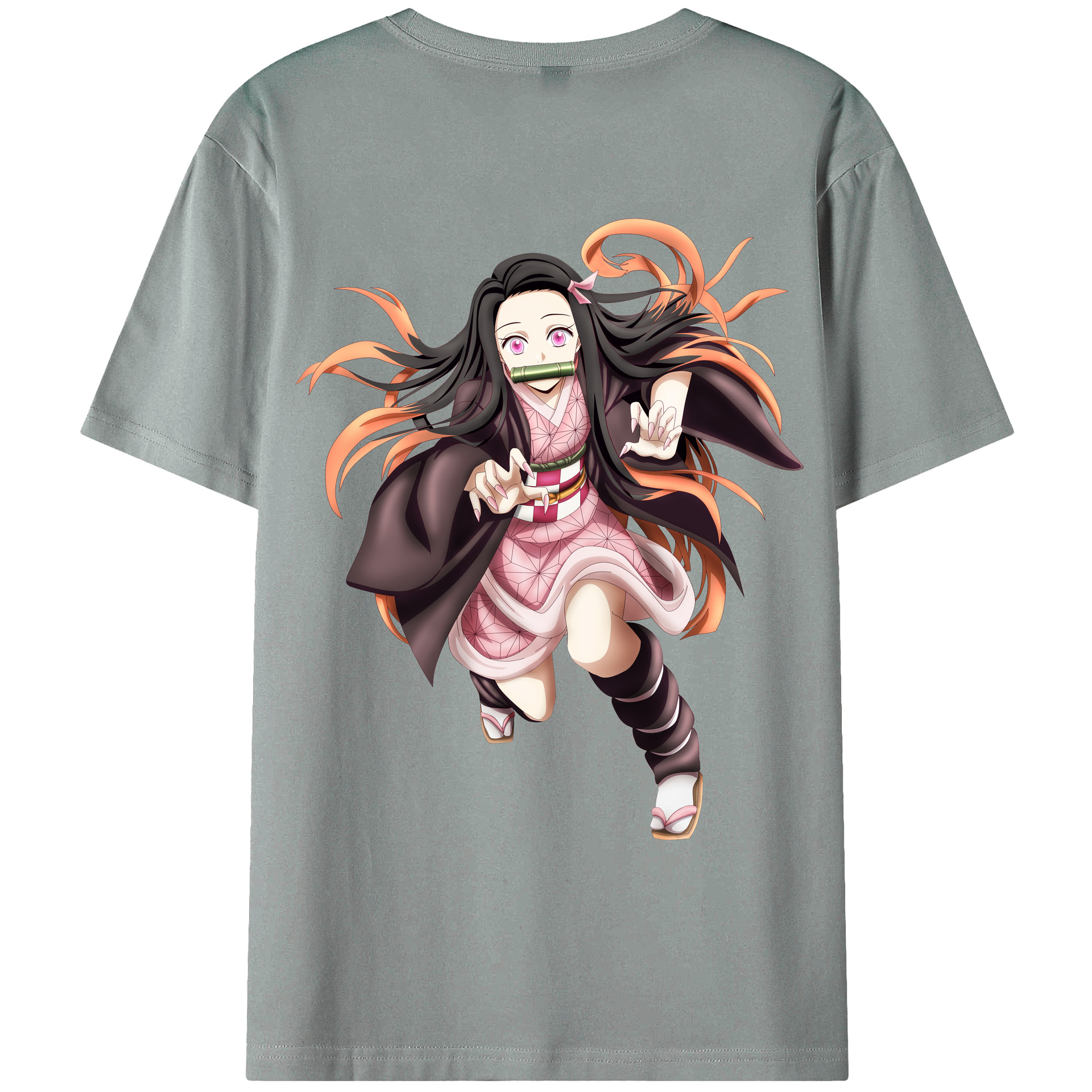 （画像用） 鬼滅の刃（きめつのやいば）竈門 禰󠄀豆子／かまど ねずこ Kamado Nezuko 綿100％ メンズ半袖Tシャツ（バックプリント） 通気性